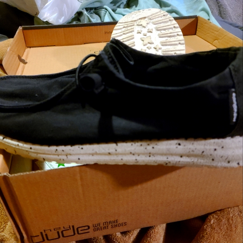 Hey Dude,Black canvas, size 8. Worn once